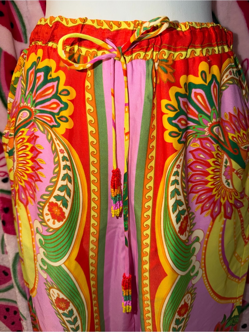 ❤️🩷 NWT FARM Rio Wide-Leg Pants with Beaded Tassels - Picture 2 of 9